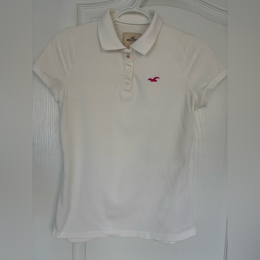Hollister White Polo with Pink Accents